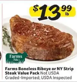 Winn Dixie Farms Boneless Ribeye or NY Strip Steak Value Pack offer