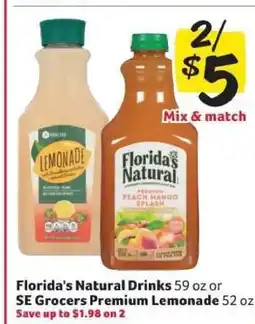 Winn Dixie Florida's Natural Drinks or SE Grocers Premium Lemonade offer
