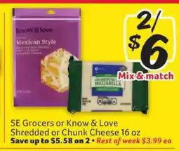 Winn Dixie SE Grocers or Know & Love Shredded or Chunk Cheese 16 oz offer