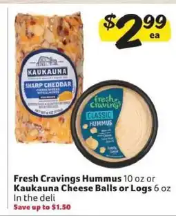 Winn Dixie Fresh Cravings Hummus or Kaukauna Cheese Balls or Logs offer