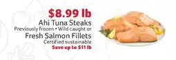 Winn Dixie Ahi Tuna Steaks or Fresh Salmon Fillets offer