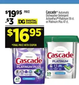 Dollar General Cascade Automatic Dishwasher Detergent offer