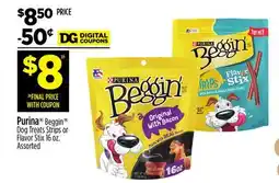 Dollar General Purina Beggin Dog Treats Strips or Flavor Stix offer