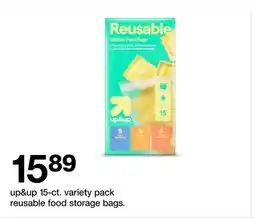 Target up & up 15-ct. variety pack reusable food storage bags offer
