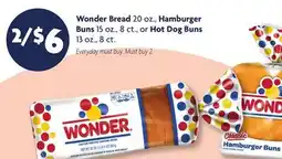 Family Dollar Wonder Bread 20 oz., Hamburger Buns 15 oz., 8 ct., or Hot Dog Buns 13 oz., 8 ct offer