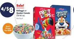 Family Dollar Kellogg's or Quaker Cereals offer