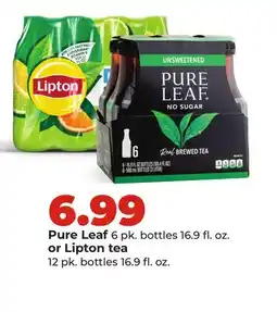 Hy-Vee Pure Leaf 6 pk. bottles 16.9 fl. oz. or Lipton tea 12 pk. bottles 16.9 fl. oz offer