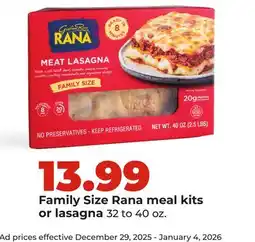 Hy-Vee Family Size Rana meal kits or lasagna offer