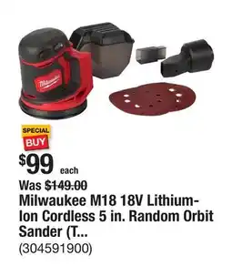 The Home Depot Milwaukee M18 18V Lithium-Ion Cordless 5 in. Random Orbit Sander (Tool-Only) offer