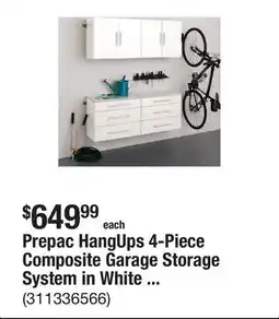 The Home Depot Prepac HangUps 4-Piece Composite Garage Storage System in White (60 in. W x 72 in. H x 16 in. D) offer