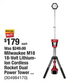 The Home Depot Milwaukee M18 18-Volt Lithium-Ion Cordless Rocket Dual Power Tower Light (Tool-Only) offer