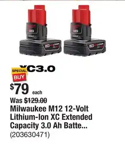 The Home Depot Milwaukee M12 12-Volt Lithium-Ion XC Extended Capacity 3.0 Ah Battery Pack (2-Pack) offer