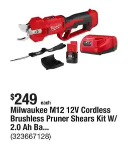 The Home Depot Milwaukee M12 12V Cordless Brushless Pruner Shears Kit W/ 2.0 Ah Battery & Charger offer