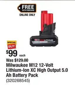 The Home Depot Milwaukee M12 12-Volt Lithium-Ion XC High Output 5.0 Ah Battery Pack offer
