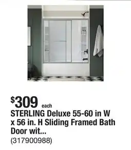 The Home Depot STERLING Deluxe 55-60 in W x 56 in. H Sliding Framed Bath Door with 1/8 in. Clear Glass in Silver offer