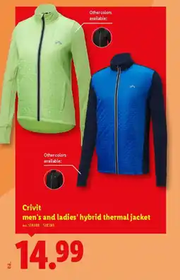 Lidl Crivit men's and ladies' hybrid thermal jacket offer