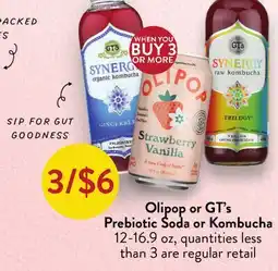 Fresh Thyme Olipop or GT's Prebiotic Soda or Kombucha offer