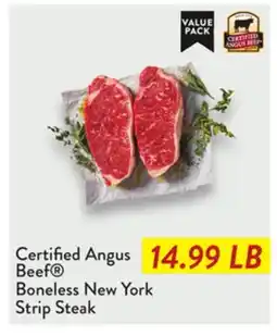 Fresh Thyme Certified Angus Beef Boneless New York Strip Steak offer