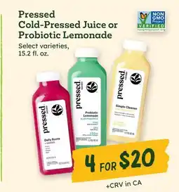 Sprouts Farmers Market Pressed Cold-Pressed Juice or Probiotic Lemonade offer