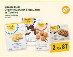 Sprouts Farmers Market Simple Mills Crackers, Sweet Thins, Bars or Cookies offer
