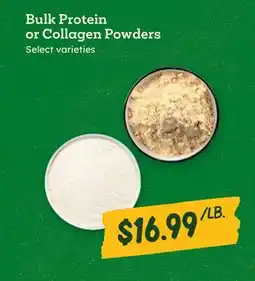Sprouts Farmers Market Bulk Protein or Collagen Powders offer