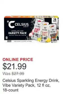 Costco Celsius Sparkling Energy Drink, Vibe Variety Pack, 12 fl oz, 18-count offer