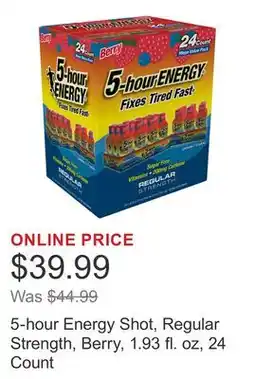Costco 5-hour Energy Shot, Regular Strength, Berry, 1.93 fl. oz, 24 Count offer