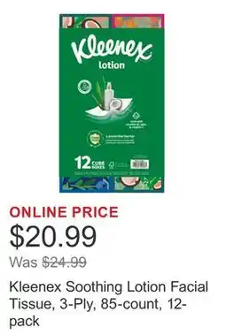 Costco Kleenex Soothing Lotion Facial Tissue, 3-Ply, 85-count, 12-pack offer