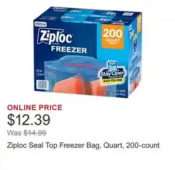 Costco Ziploc Seal Top Freezer Bag, Quart, 200-count offer