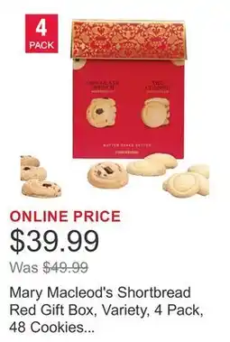 Costco Mary Macleod's Shortbread Red Gift Box, Variety, 4 Pack, 48 Cookies Total offer