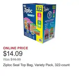 Costco Ziploc Seal Top Bag, Variety Pack, 322-count offer