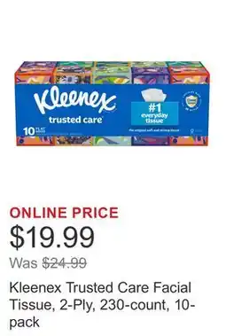 Costco Kleenex Trusted Care Facial Tissue, 2-Ply, 230-count, 10-pack offer