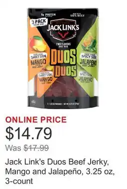 Costco Jack Link's Duos Beef Jerky, Mango and Jalapeño, 3.25 oz, 3-count offer