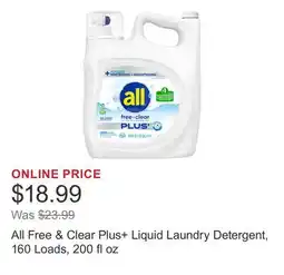 Costco All Free & Clear Plus+ Liquid Laundry Detergent, 160 Loads, 200 fl oz offer