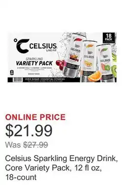Costco Celsius Sparkling Energy Drink, Core Variety Pack, 12 fl oz, 18-count offer