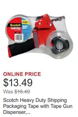 Costco Scotch Heavy Duty Shipping Packaging Tape with Tape Gun Dispenser, 2 Rolls of Tape Included offer