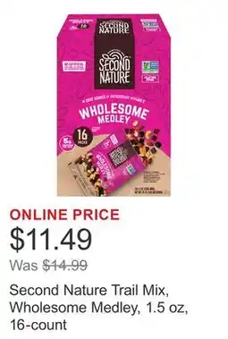 Costco Second Nature Trail Mix, Wholesome Medley, 1.5 oz, 16-count offer