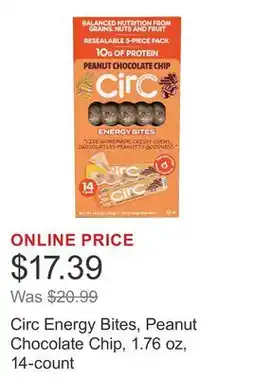 Costco Circ Energy Bites, Peanut Chocolate Chip, 1.76 oz, 14-count offer