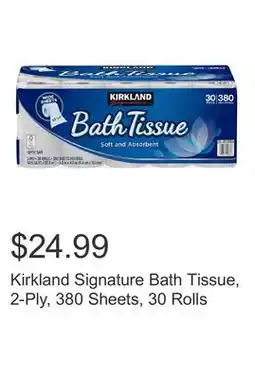 Costco Kirkland Signature Bath Tissue, 2-Ply, 380 Sheets, 30 Rolls offer