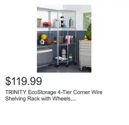 Costco TRINITY EcoStorage 4-Tier Corner Wire Shelving Rack with Wheels, 18 D, NSF, Chrome Color offer