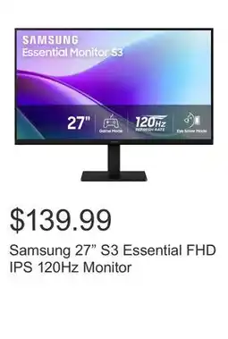 Costco Samsung 27 S3 Essential FHD IPS 120Hz Monitor offer