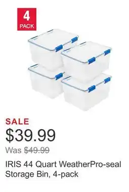 Costco IRIS 44 Quart WeatherPro-seal Storage Bin, 4-pack offer