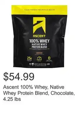 Costco Ascent 100% Whey, Native Whey Protein Blend, Chocolate, 4.25 lbs offer