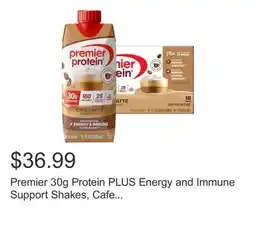 Costco Premier 30g Protein PLUS Energy and Immune Support Shakes, Cafe Latte, 11 fl oz, 18-pack offer