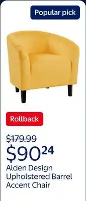 Walmart Alden Design Upholstered Barrel Accent Chair for Livingroom, Yellow Velvet offer