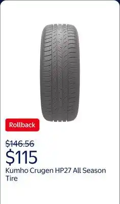 Walmart Kumho Crugen HP27 All Season P265/65R18 114V Passenger Tire offer