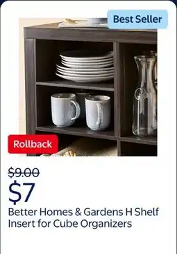 Walmart Better Homes & Gardens H Shelf Insert for Cube Organizers, Tobacco Oak offer