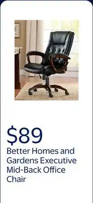 Walmart Better Homes and Gardens Executive, Mid-Back Manager's Office Chair with Arms, Black Bonded Leather offer