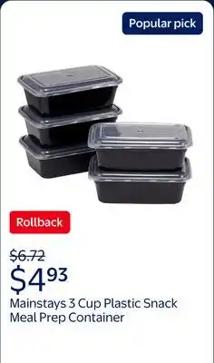 Walmart Mainstays 3 Cup Plastic Snack Meal Prep Container offer
