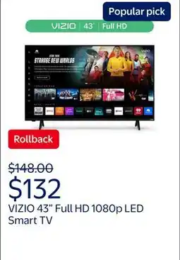 Walmart VIZIO 43 Class Full HD 1080p LED Smart TV (VFD43M-08) offer